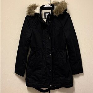 GAP Black Utility Jacket with Faux Fur Hood